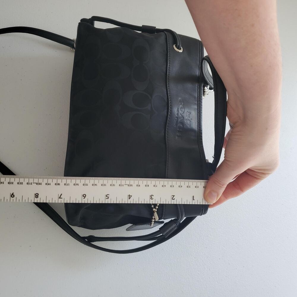 Coach Mini Drawsting Carryall Bag Signature Black Logo Leather Crossbody Purse - Picture 10 of 14